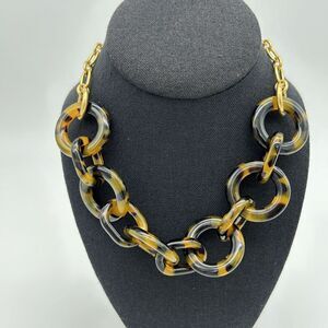 J.Crew JCrew Tortoise Lucite Chain Link Gold Tone Statement Necklace